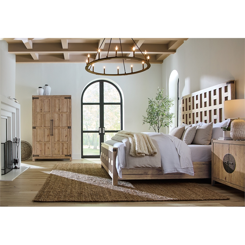 Bowery Hill Queen Size Panel Bed with Cutout Design in Natural Wood