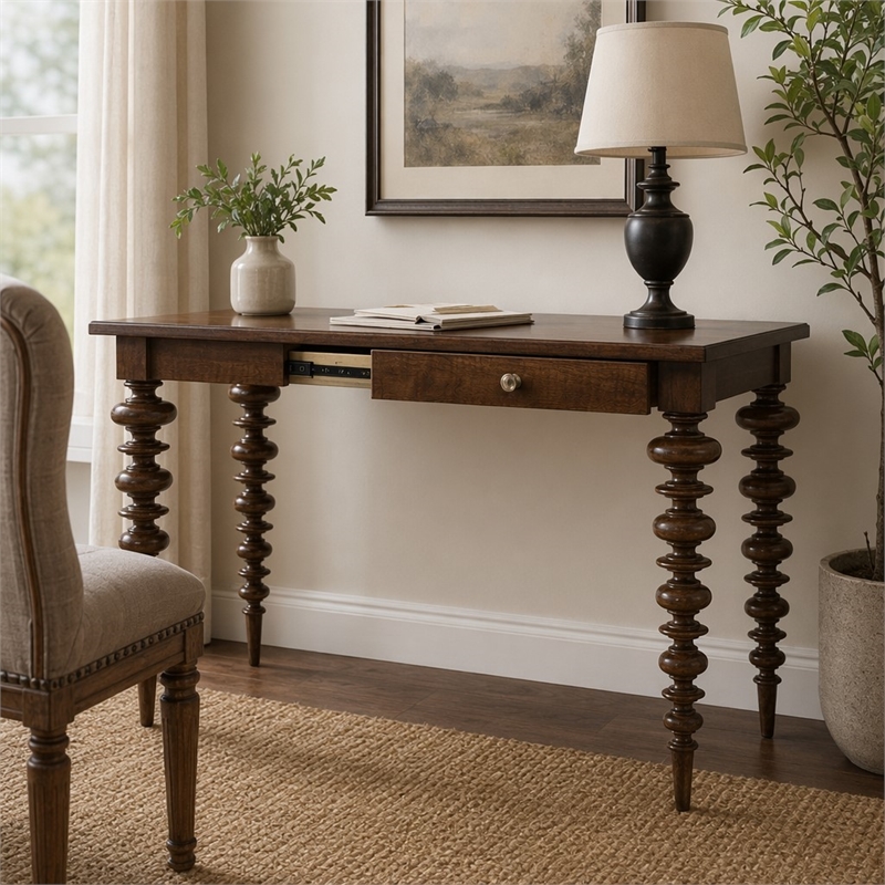 Bowery Hill Gathering Table in Dark Natural Wood Finish with Drawer