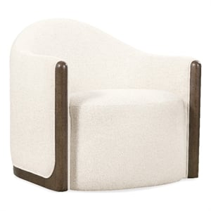 Bowery Hill Swivel Chair with Brown Wood Trim in Beige Fabric
