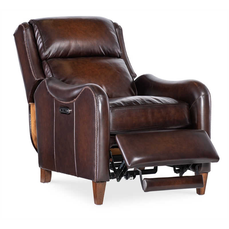 Bowery Hill Brown Leather Recliner with Power Headrest and USB Port