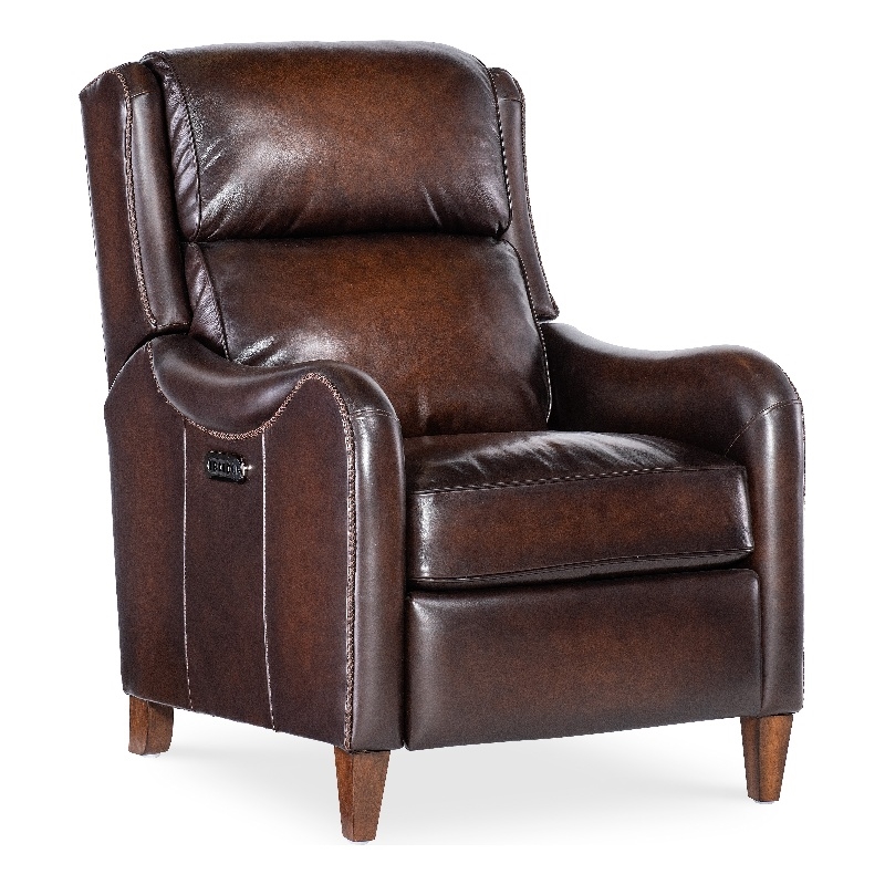 Bowery Hill Brown Leather Recliner with Power Headrest and USB Port
