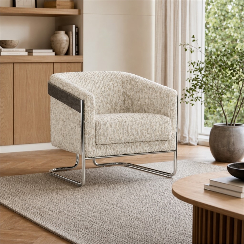 Bowery Hill Metal Base Accent Chair in Beige Fabric