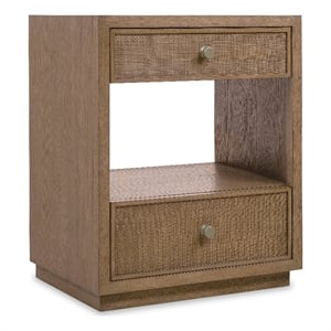 Bowery Hill 2 Drawer Nightstand in Brown Wood with Cane Detailing