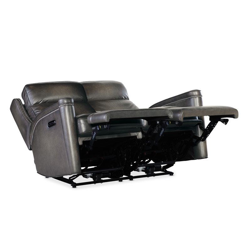 Bowery Hill Hamilton Power Loveseat with Power Headrest in Gray Leather