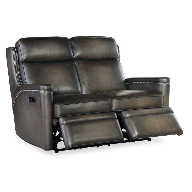 Bowery Hill Hamilton Power Loveseat with Power Headrest in Gray Leather