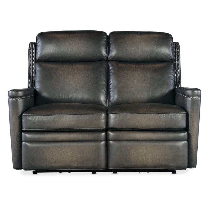 Bowery Hill Hamilton Power Loveseat with Power Headrest in Gray Leather