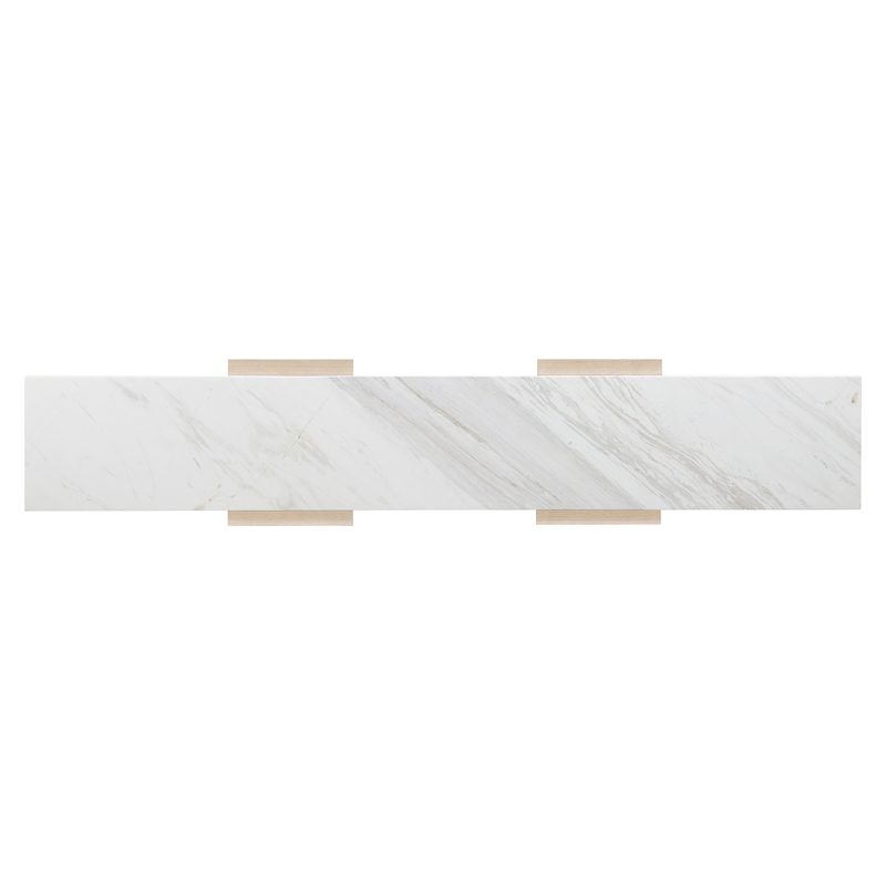 Bowery Hill Console Table Stone Top Natural Wood Base Rectangular Shape