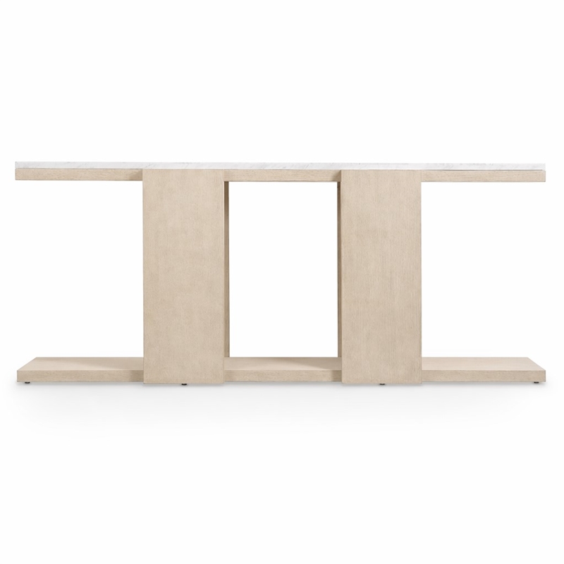 Bowery Hill Console Table Stone Top Natural Wood Base Rectangular Shape
