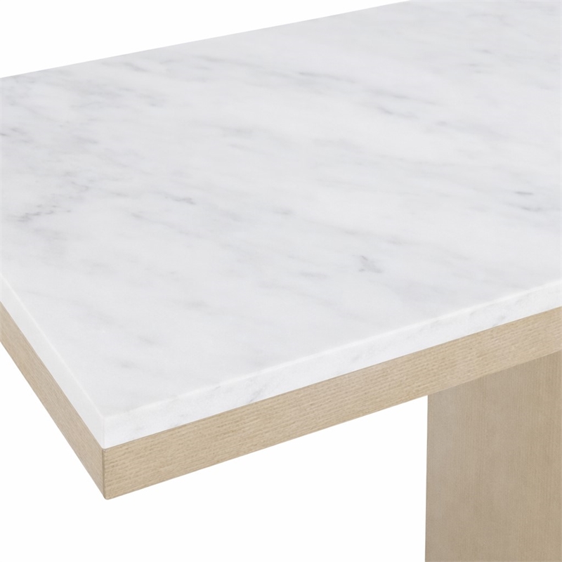 Bowery Hill Console Table Stone Top Natural Wood Base Rectangular Shape