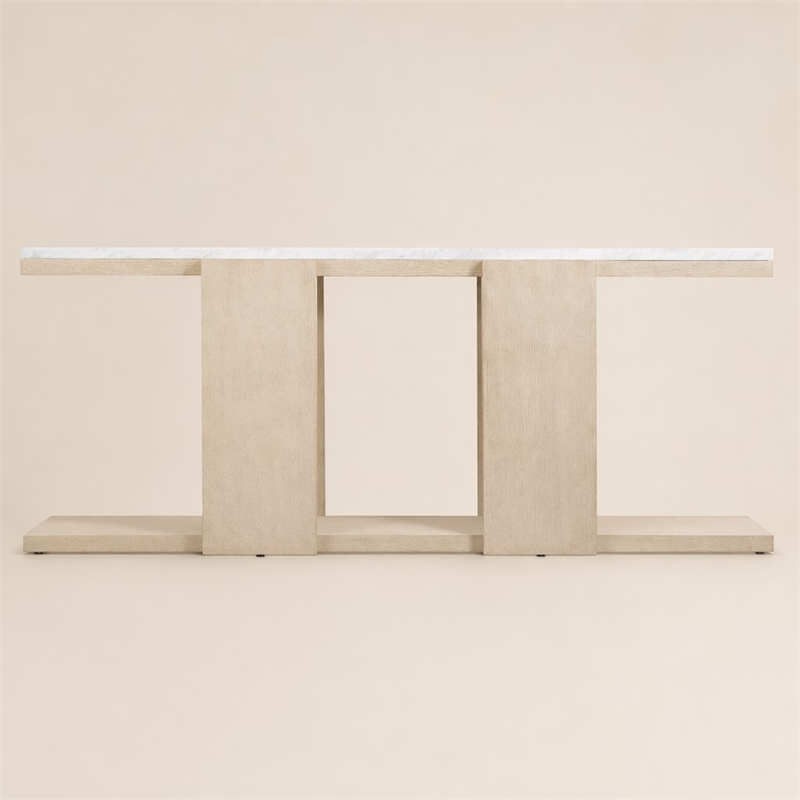 Bowery Hill Console Table Stone Top Natural Wood Base Rectangular Shape