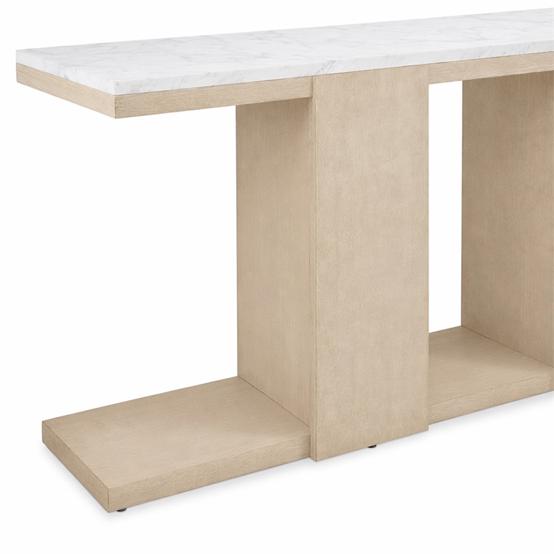 Bowery Hill Console Table Stone Top Natural Wood Base Rectangular Shape