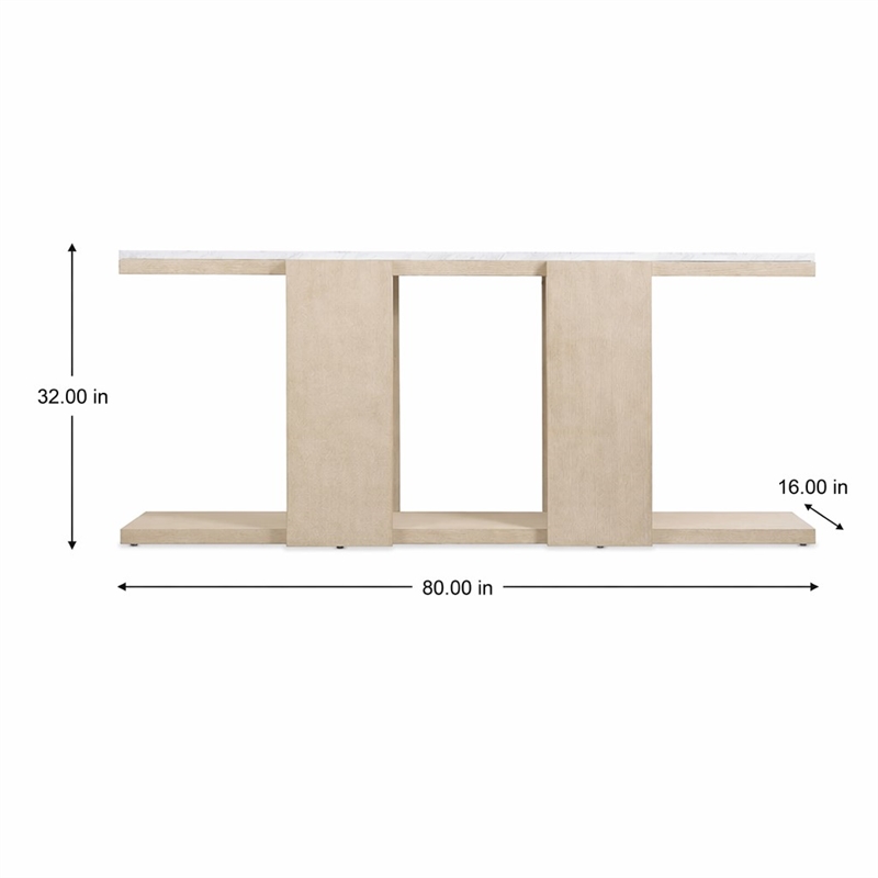 Bowery Hill Console Table Stone Top Natural Wood Base Rectangular Shape