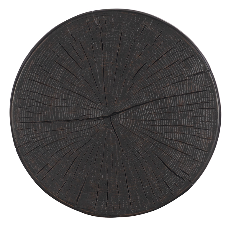 Bowery Hill Carved Resin Stump Side Table in Black with Geometric Design