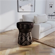 Bowery Hill Carved Resin Stump Side Table in Black with Geometric Design