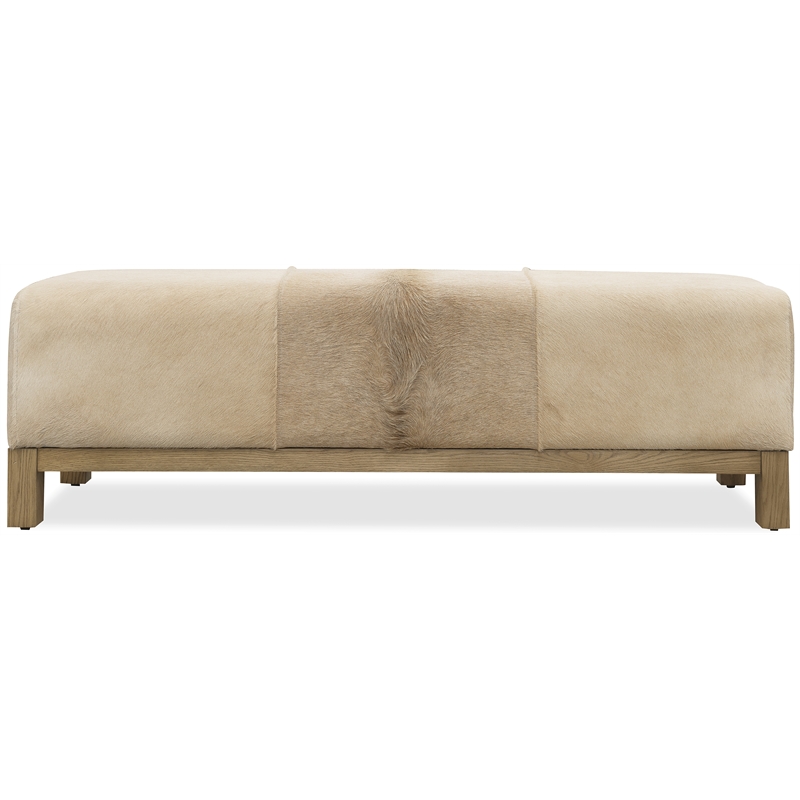 Bowery Hill Hair-On-Hide Leather Bench with Oak Base in Brown
