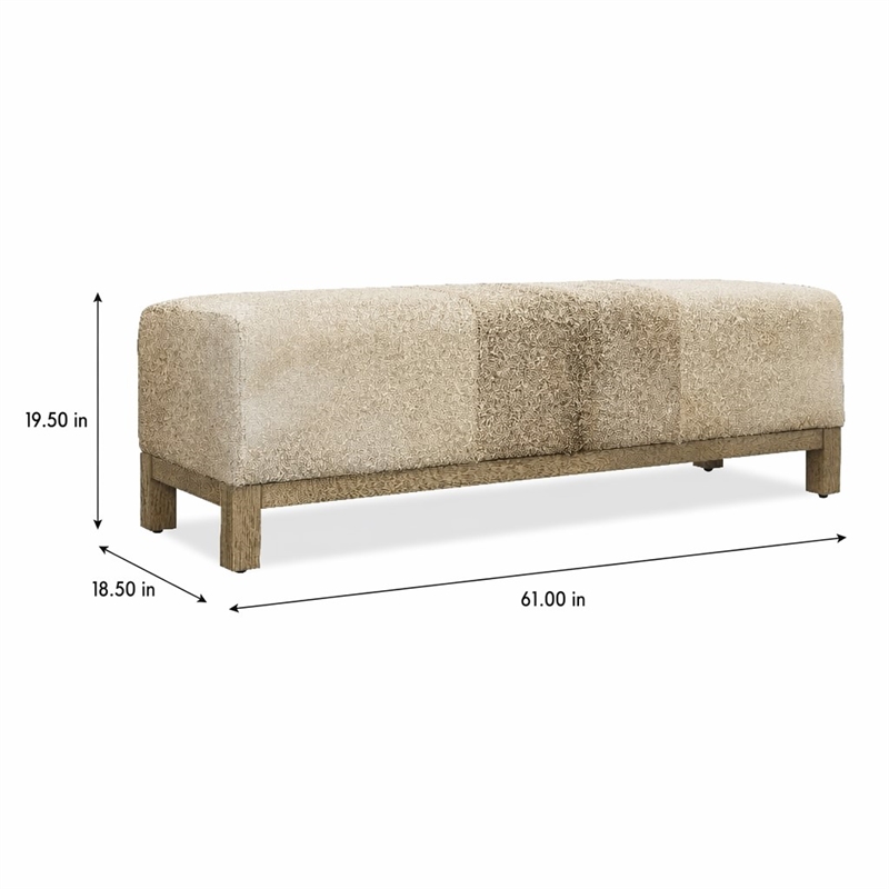 Bowery Hill Hair-On-Hide Leather Bench with Oak Base in Brown