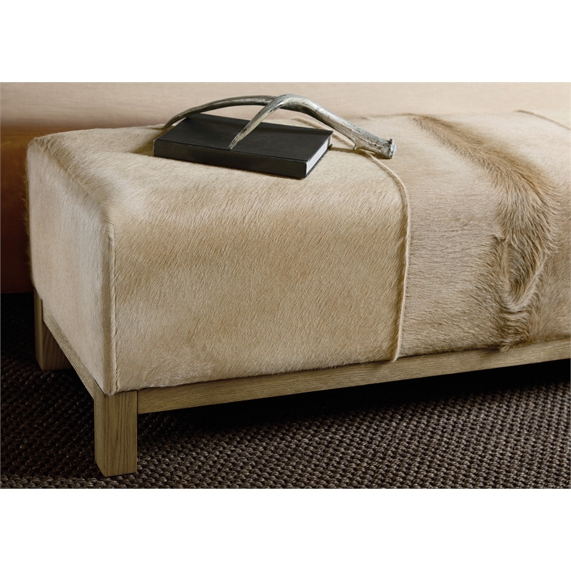 Bowery Hill Hair-On-Hide Leather Bench with Oak Base in Brown