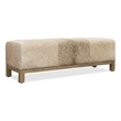 Bowery Hill Hair-On-Hide Leather Bench with Oak Base in Brown