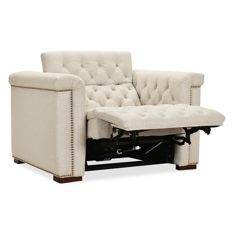 Bowery Hill Beige Fabric Power Recliner with Power Headrest