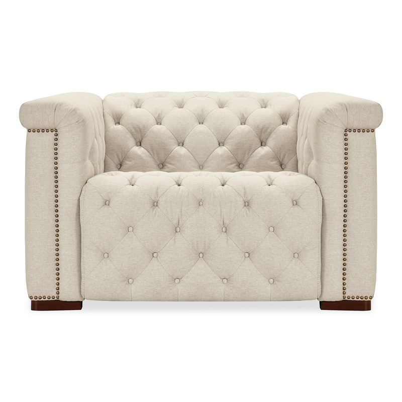 Bowery Hill Beige Fabric Power Recliner with Power Headrest