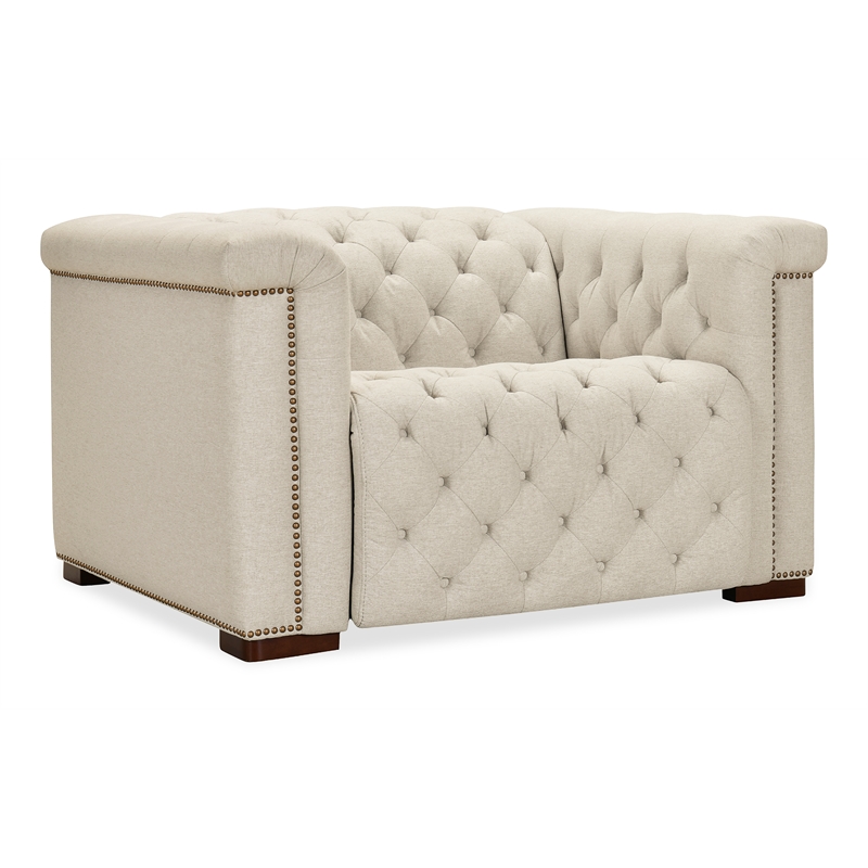Bowery Hill Beige Fabric Power Recliner with Power Headrest
