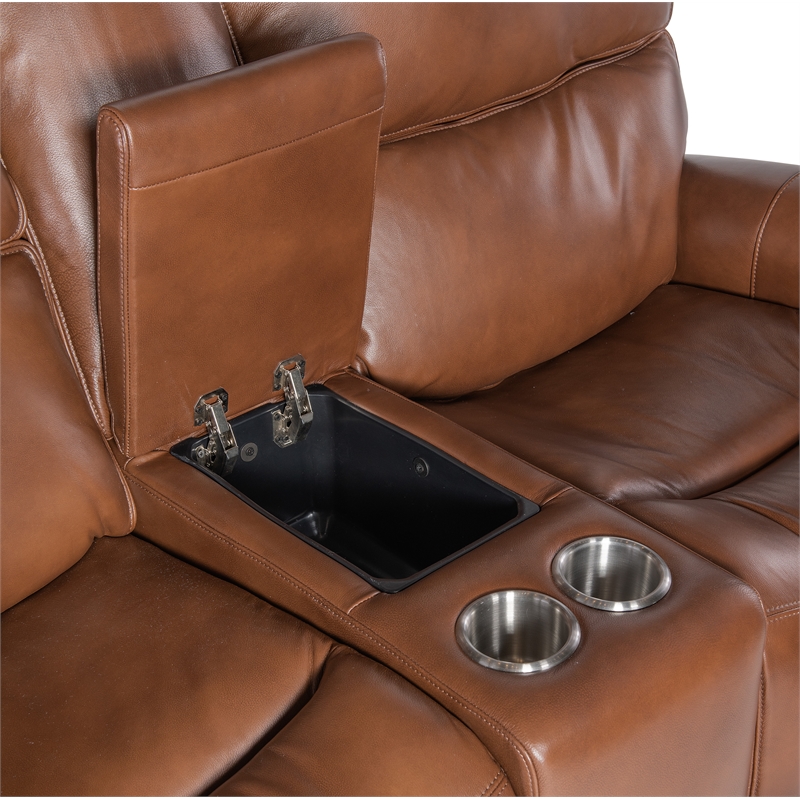 Bowery Hill Zero Gravity Power Reclining Loveseat in Brown Leather