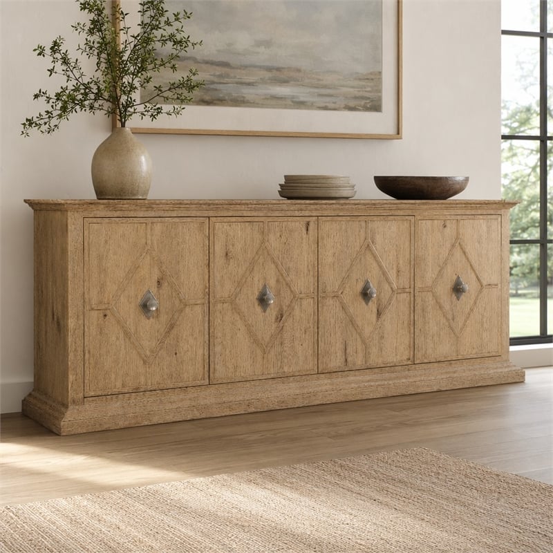 Bowery Hill Diamond-Front Credenza with Wine Storage in Light Brown