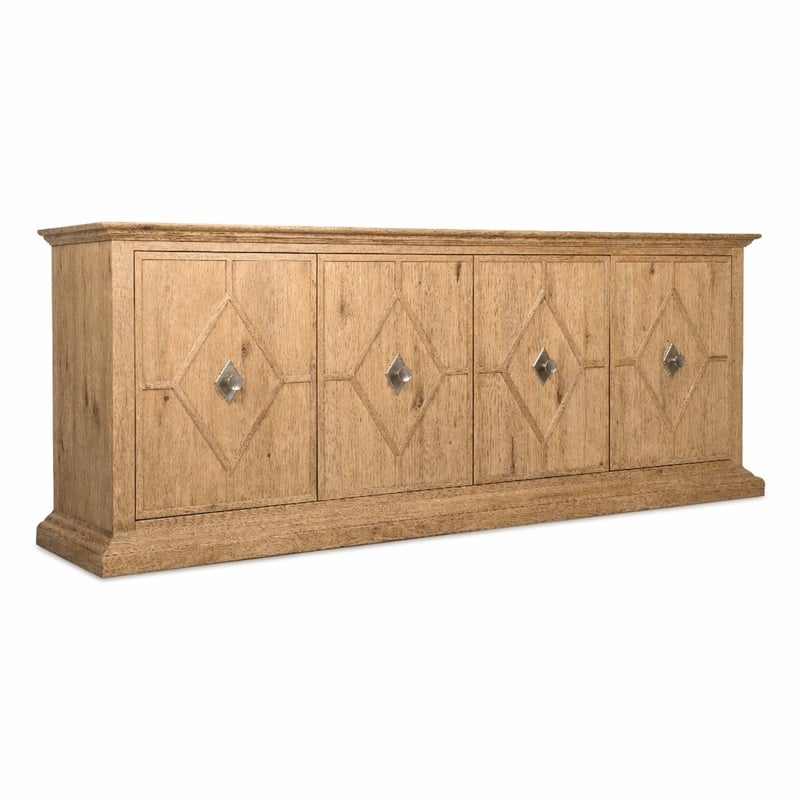 Bowery Hill Diamond-Front Credenza with Wine Storage in Light Brown