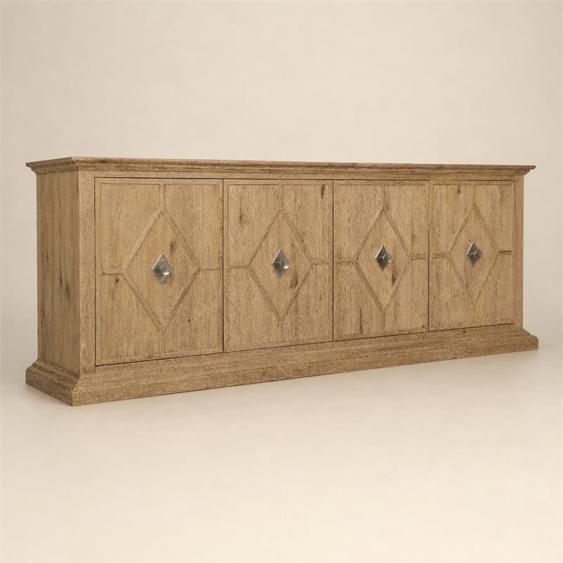 Bowery Hill Diamond-Front Credenza with Wine Storage in Light Brown