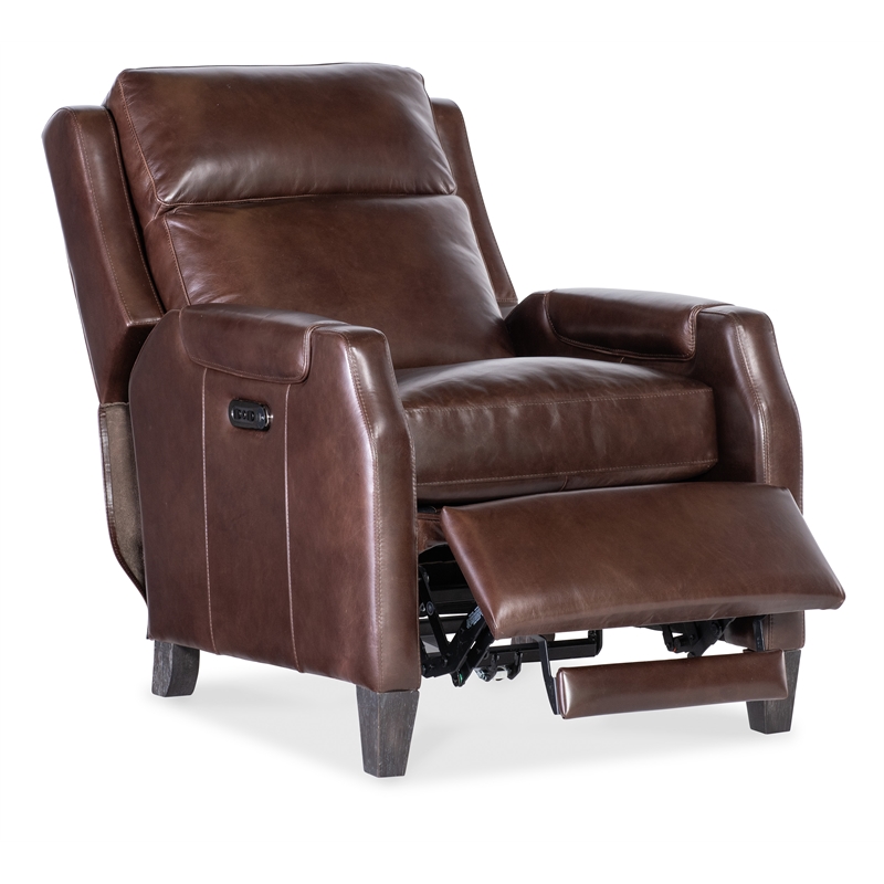 Bowery Hill Nelson Power Recliner with Power Headrest in Brown Leather
