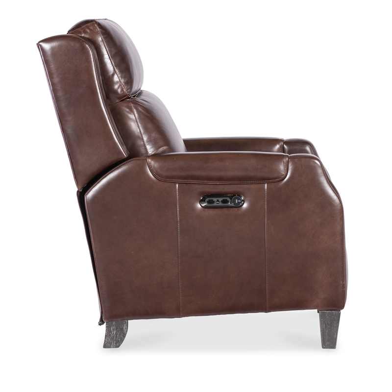 Bowery Hill Nelson Power Recliner with Power Headrest in Brown Leather