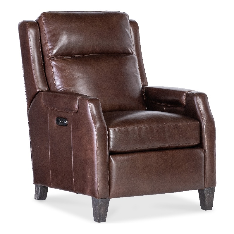 Bowery Hill Nelson Power Recliner with Power Headrest in Brown Leather