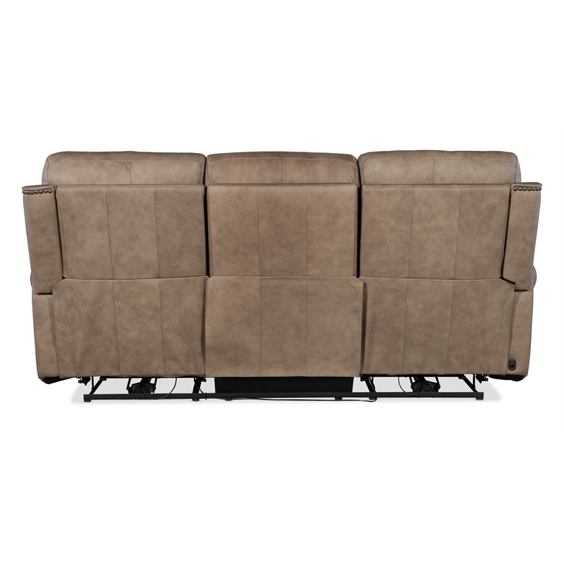 Bowery Hill Duncan Leather Power Recline Sofa in Brown with USB Port