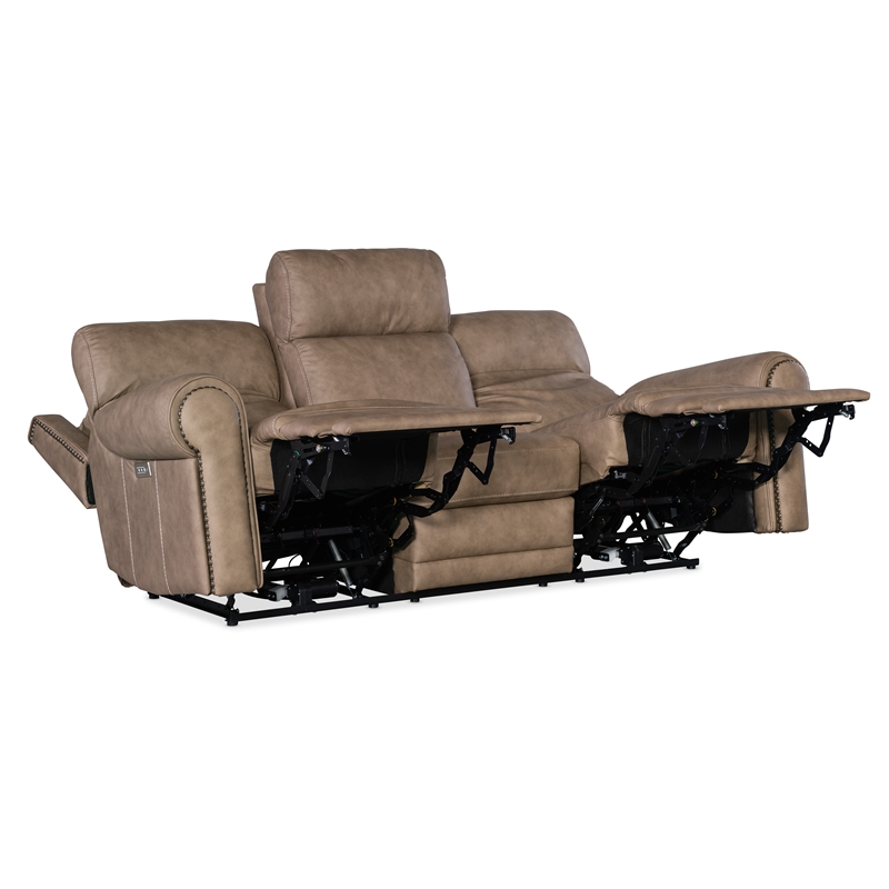 Bowery Hill Duncan Leather Power Recline Sofa in Brown with USB Port