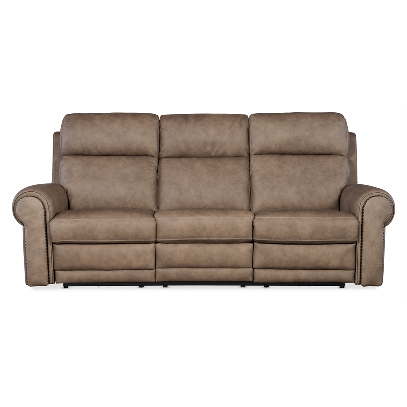 Bowery Hill Duncan Leather Power Recline Sofa in Brown with USB Port