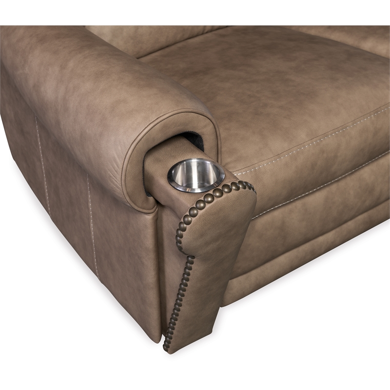 Bowery Hill Duncan Leather Power Recline Sofa in Brown with USB Port