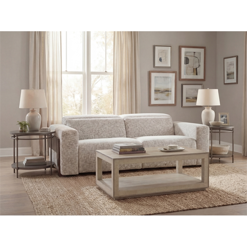 Bowery Hill Atlas Power Sofa with Cream Fabric and Recline