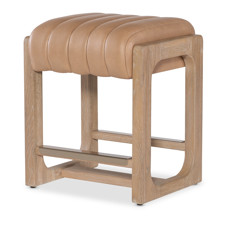 Bowery Hill Counter Stool in Brown Leather with Brass Footrest
