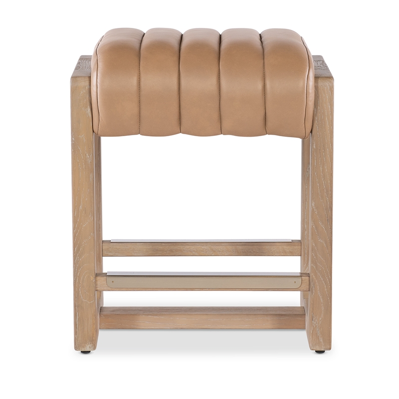 Bowery Hill Counter Stool in Brown Leather with Brass Footrest