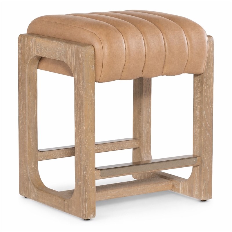 Bowery Hill Counter Stool in Brown Leather with Brass Footrest