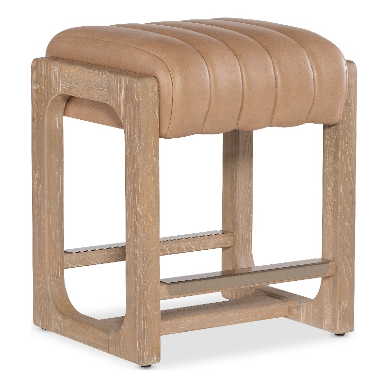 Bowery Hill Counter Stool in Brown Leather with Brass Footrest