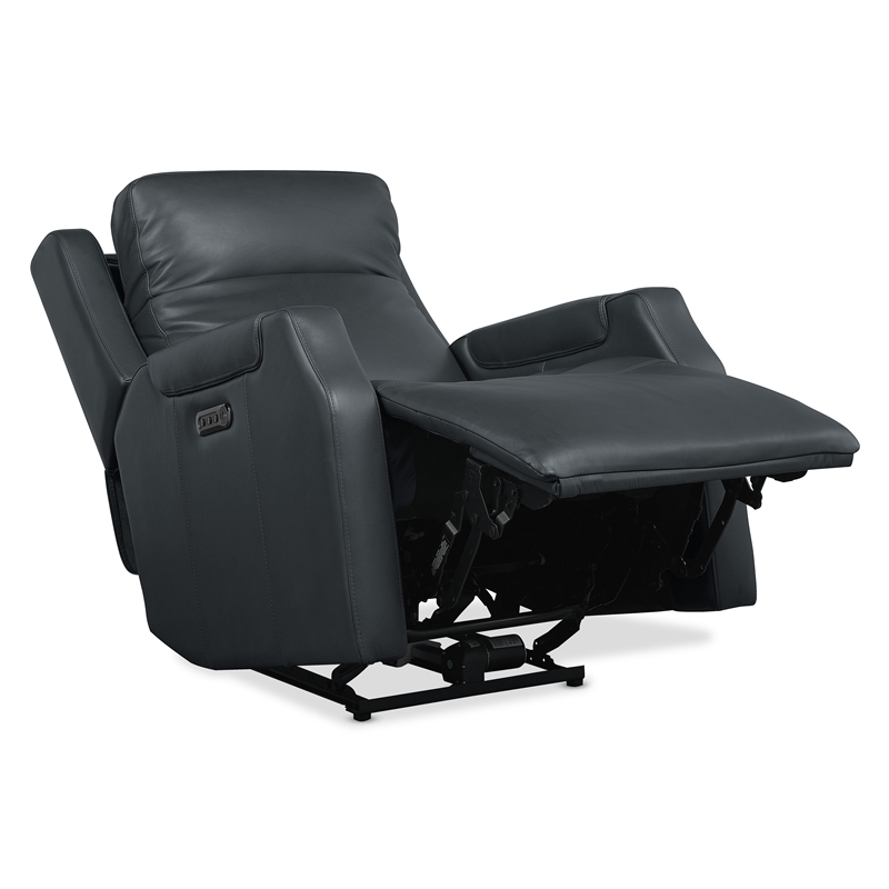 Bowery Hill Zero Gravity Power Recliner in Blue Leather with USB Ports