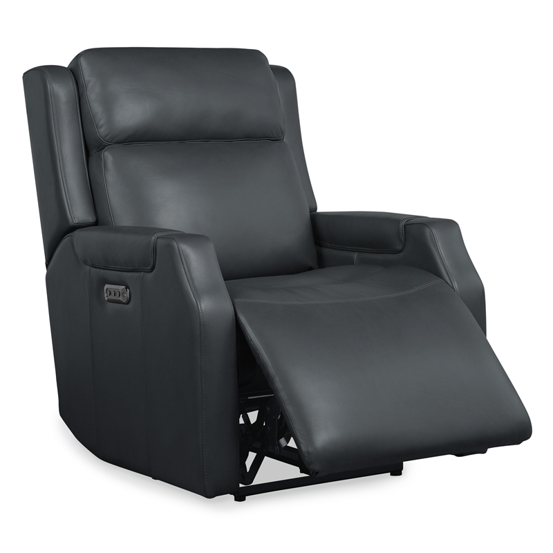Bowery Hill Zero Gravity Power Recliner in Blue Leather with USB Ports