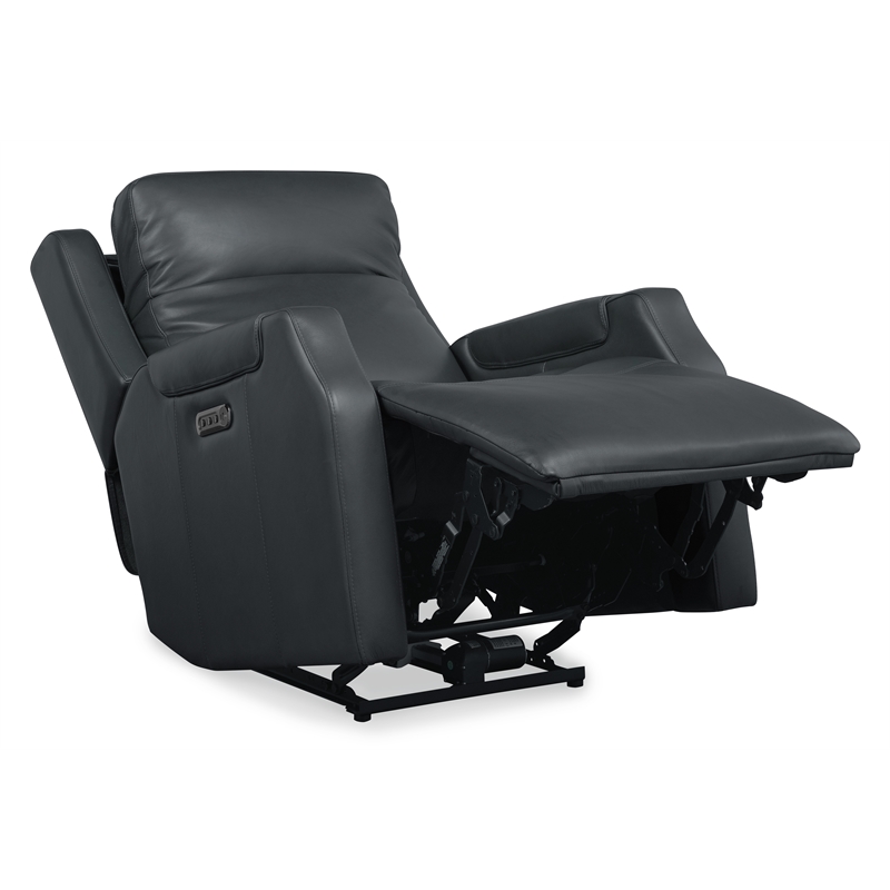 Bowery Hill Zero Gravity Power Recliner in Blue Leather with USB Ports