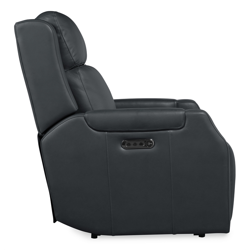 Bowery Hill Zero Gravity Power Recliner in Blue Leather with USB Ports