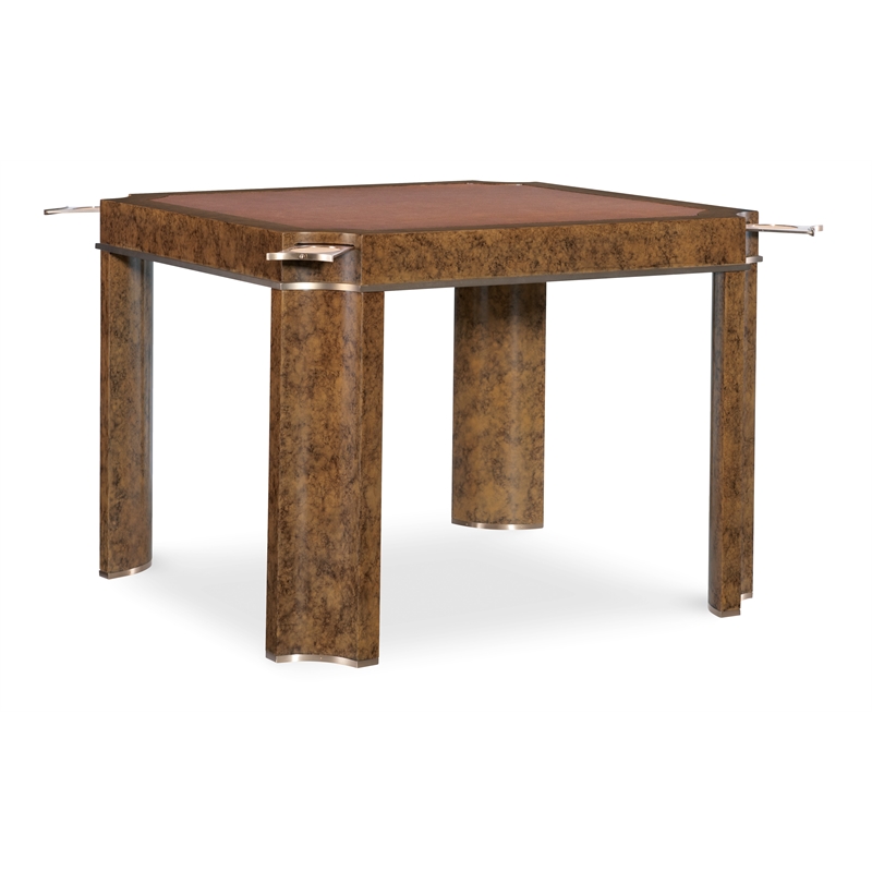 Bowery Hill Game Table Mottled Amber Finish with Leather Top Insert