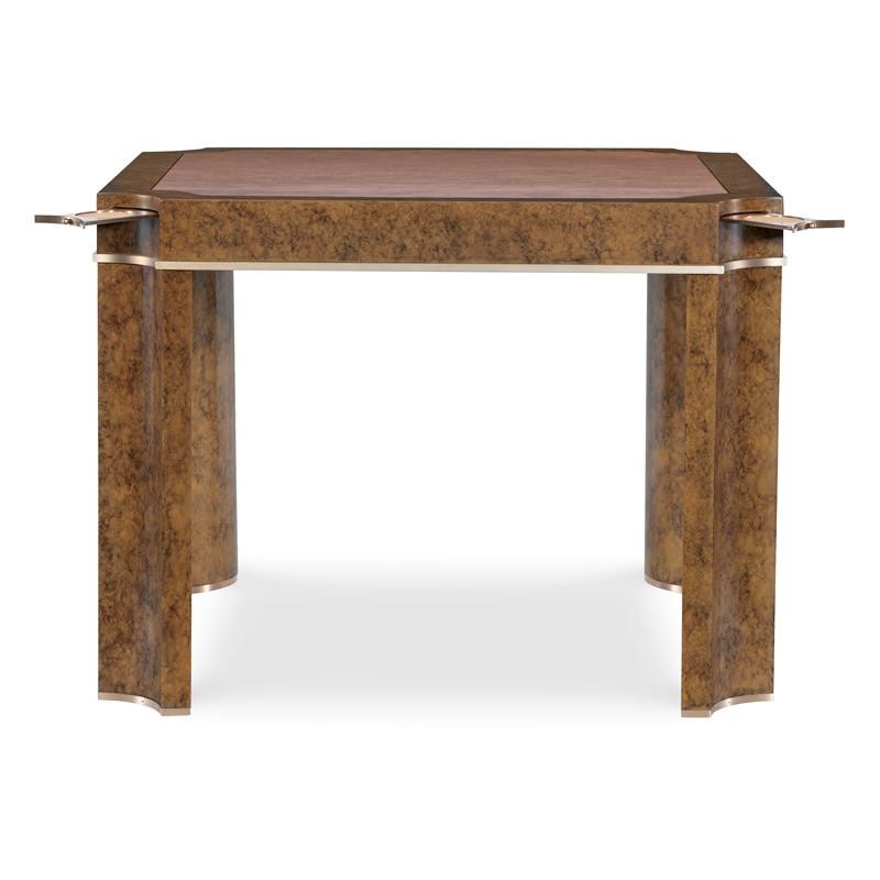 Bowery Hill Game Table Mottled Amber Finish with Leather Top Insert