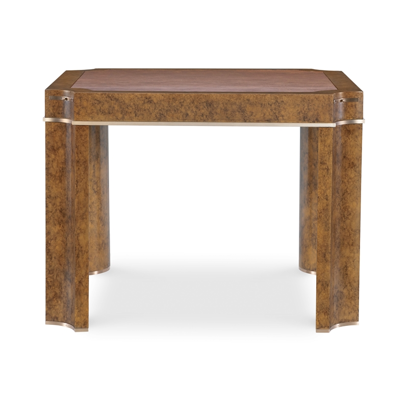 Bowery Hill Game Table Mottled Amber Finish with Leather Top Insert
