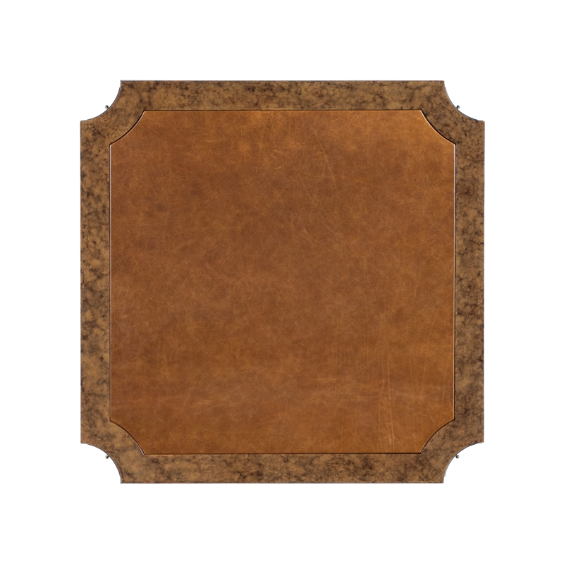 Bowery Hill Game Table Mottled Amber Finish with Leather Top Insert