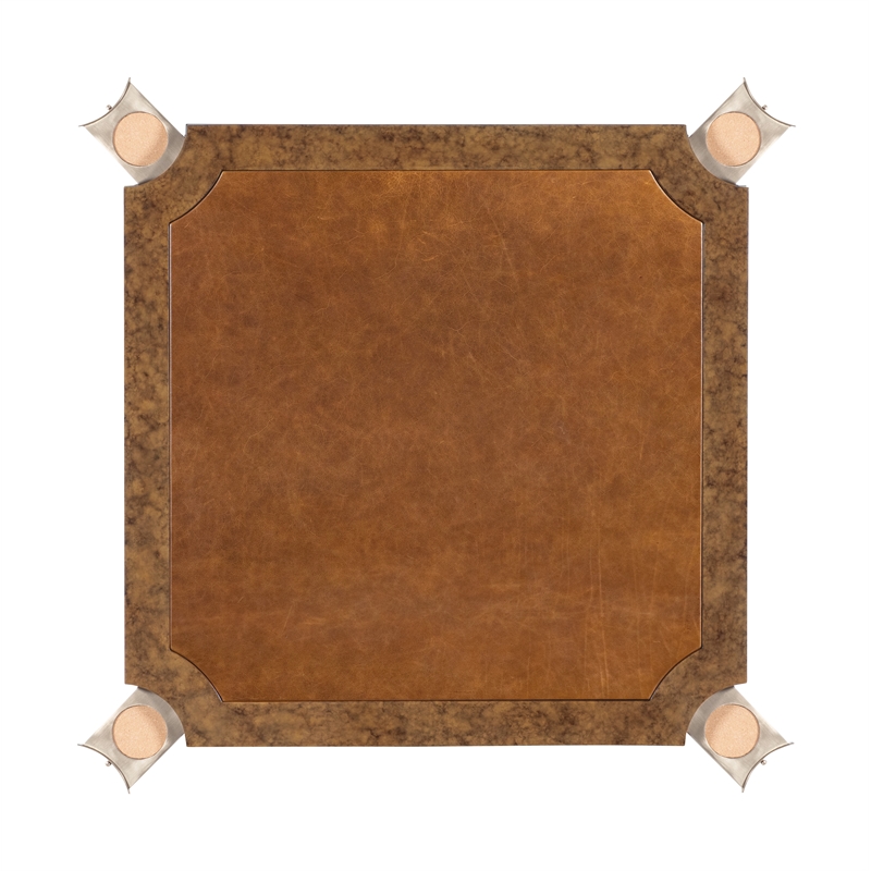 Bowery Hill Game Table Mottled Amber Finish with Leather Top Insert